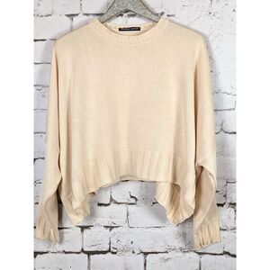 SHIRIN GUILD 100% Silk Cream Dolman Swing Crop Sweater Dramatic Artsy Luxe OS
